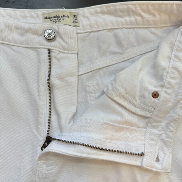 Abercrombie & Fitch Curve Love High Rise Cropped Wide Leg Jeans Womens 14S White - Picture 12 of 15